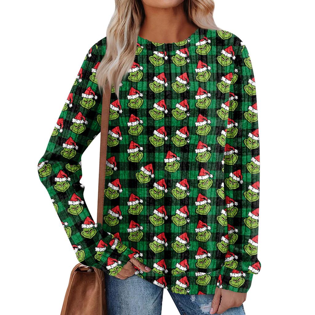 Women's Printed Lightweight Brushed-Cotton Round Neck Top
