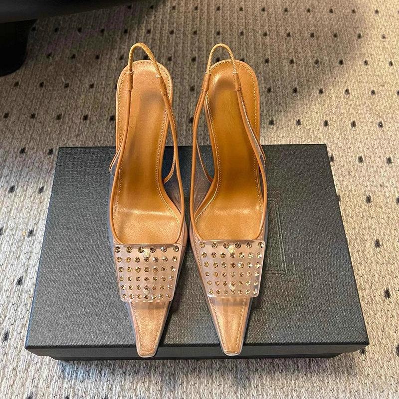 Fashion Transparent High Heels Female Stiletto Pointy Single Shoe Rhinestone Square Buckle Temperament High-Grade Sexy Crystal Overhead