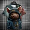 New Fashion Men's Casual T-shirt 3D Printing Fun Animal Print Short Sleeve Street Fashion Wolf Fox Print Round Neck Top