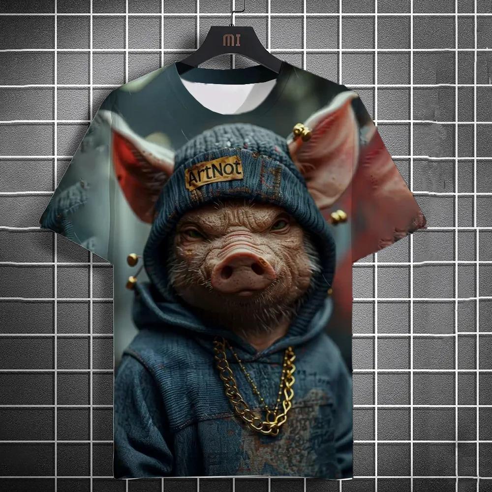 New Fashion Men's Casual T-shirt 3D Printing Fun Animal Print Short Sleeve Street Fashion Wolf Fox Print Round Neck Top