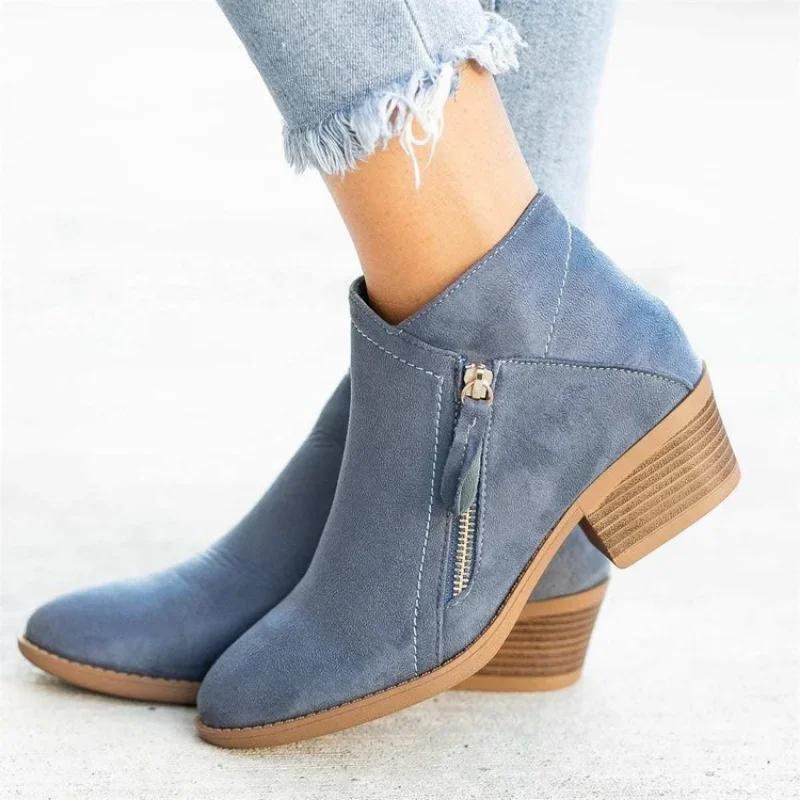 Fashion Women's Ankle Boots Autumn Low Heel Work Boots Platform Sexy Ladies Solid Color High Heels Boots Shoes 2025 Winter
