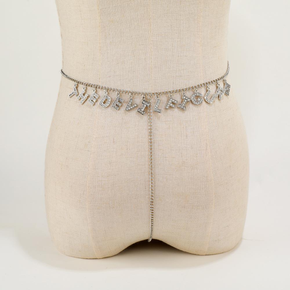 Модная цепочка на талию, многослойная хип-хоп рок-цепочка, многоэлементный алфавитный лоскутный пояс, панк-цепочка для тела