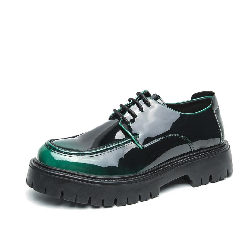 High-end Luxury Leather Shoes Men's High-end Sense of British Height Increase Platform Trend Glossy One-pedal Casual Loafers