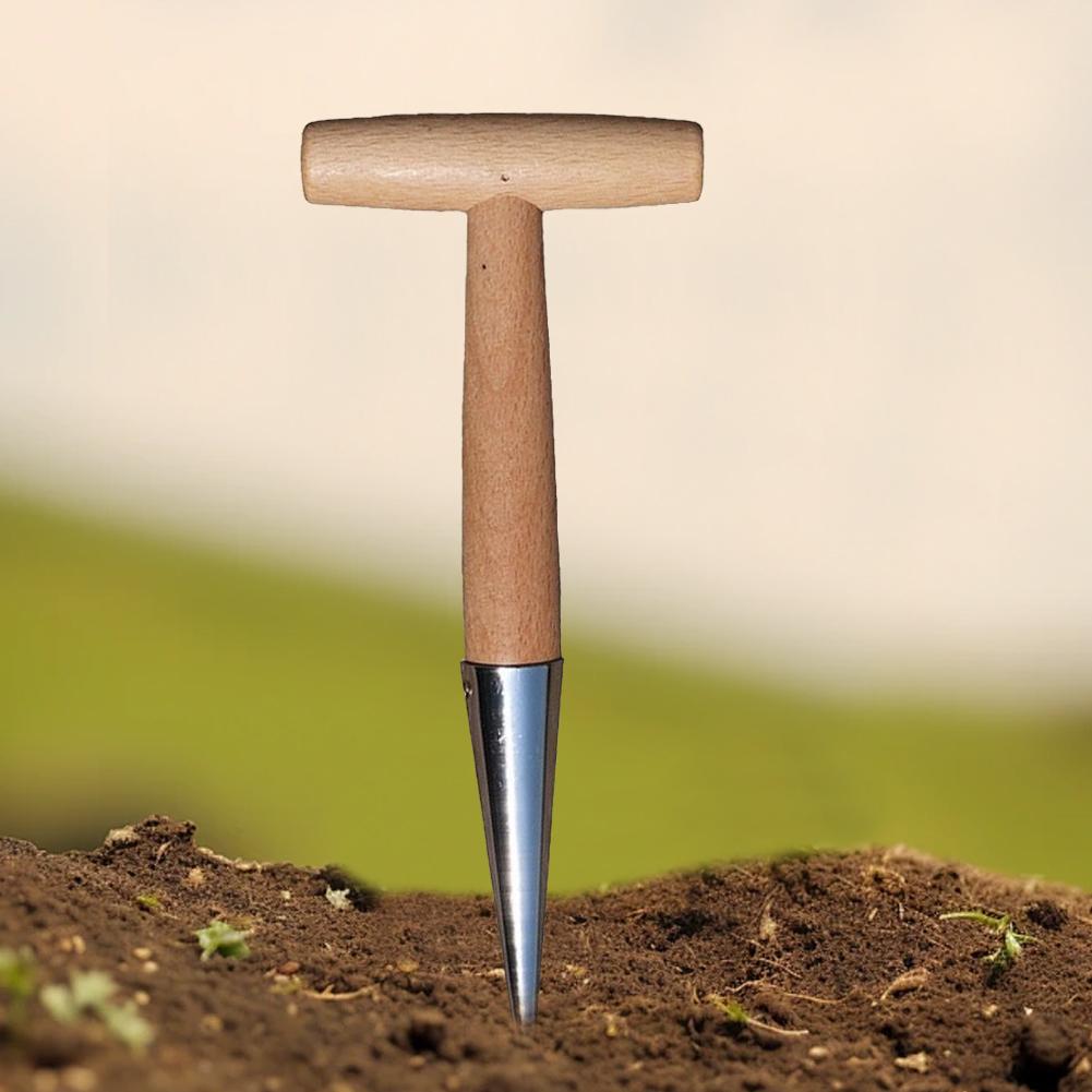 Hand Dibber Stainless Steel Seed Planter Tool With Wood Handle Hole Digger for Sowing Transplanting Planting Bulb Digging