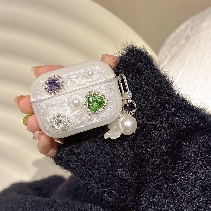 Dropping Colored Rhinestone Heart-shaped Apple Bluetooth Earphone Cover Airpods3/4 Suitable Airpodspro Protective Case