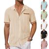 Men's Casual Color-blocked Short-sleeved Shirt, Men's Hollow-out Breathable Button-up Shirt With Lapel