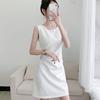 Abito Estivo da Donna Senza Maniche con Pieghe - Scollo Rotondo, Lunghezza Media, Vestibilità Slim, Elegante Stile OL