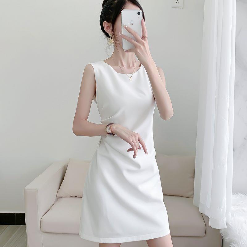Abito Estivo da Donna Senza Maniche con Pieghe - Scollo Rotondo, Lunghezza Media, Vestibilità Slim, Elegante Stile OL