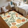 Home Alfombra Cream Orange-Green Floral Area Rug Modern Floral Kids Floor Mat Non-Slip Carpets for Living Room Decoration Gift