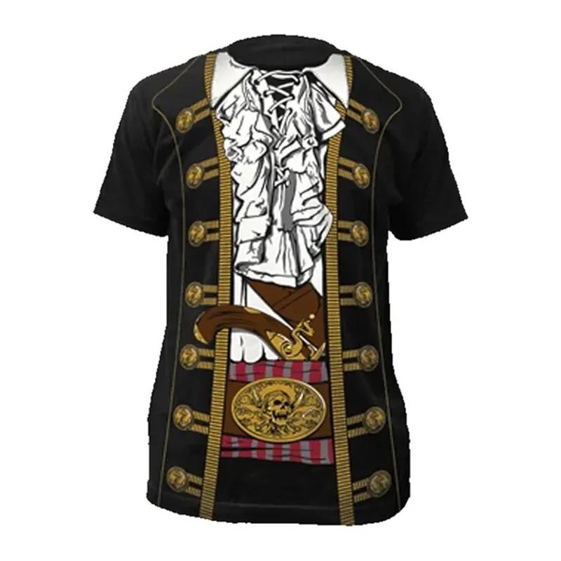 Men's Pirate 3D Printed T-shirt, Fun Street Clothing, Short Sleeved, Oversized