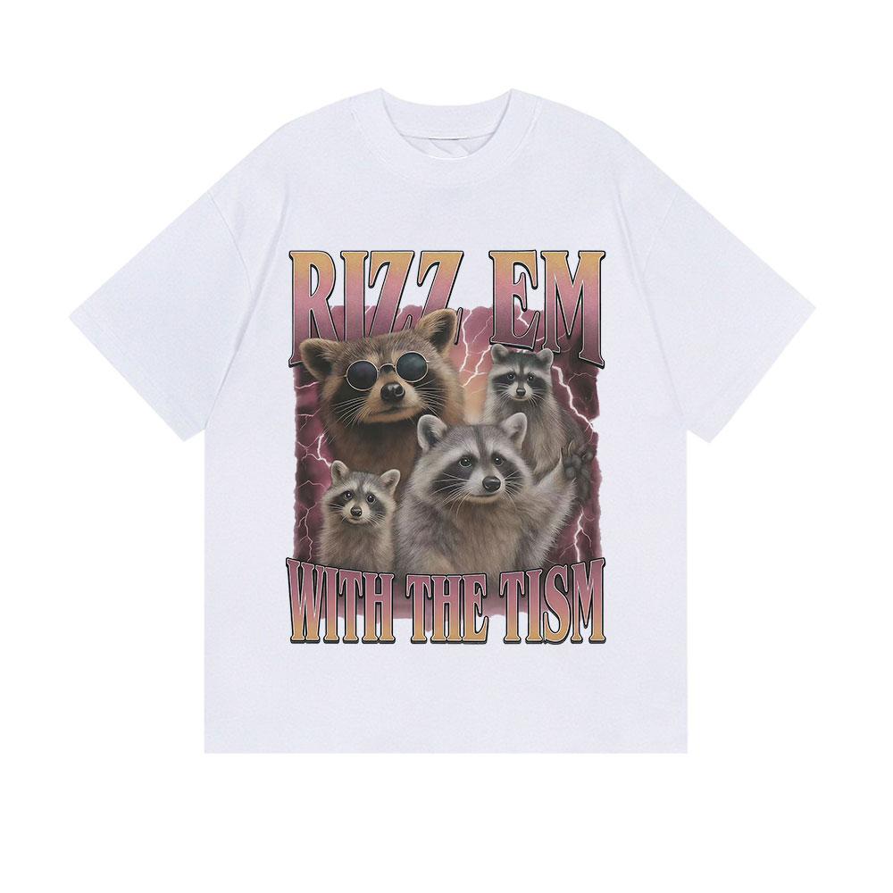 Rizz ze met de Tism Vintage Grafische T-shirts Grappige Raccoon Esthetiek Kleding T-shirt Mannen Zomer Oversized Katoenen T-shirt