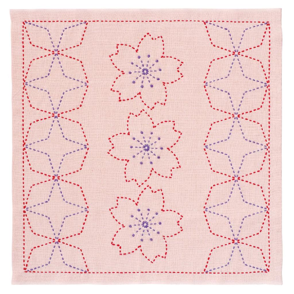Olympus Sashiko Flower Dark 243 Kit, Dishcloth, Pink,