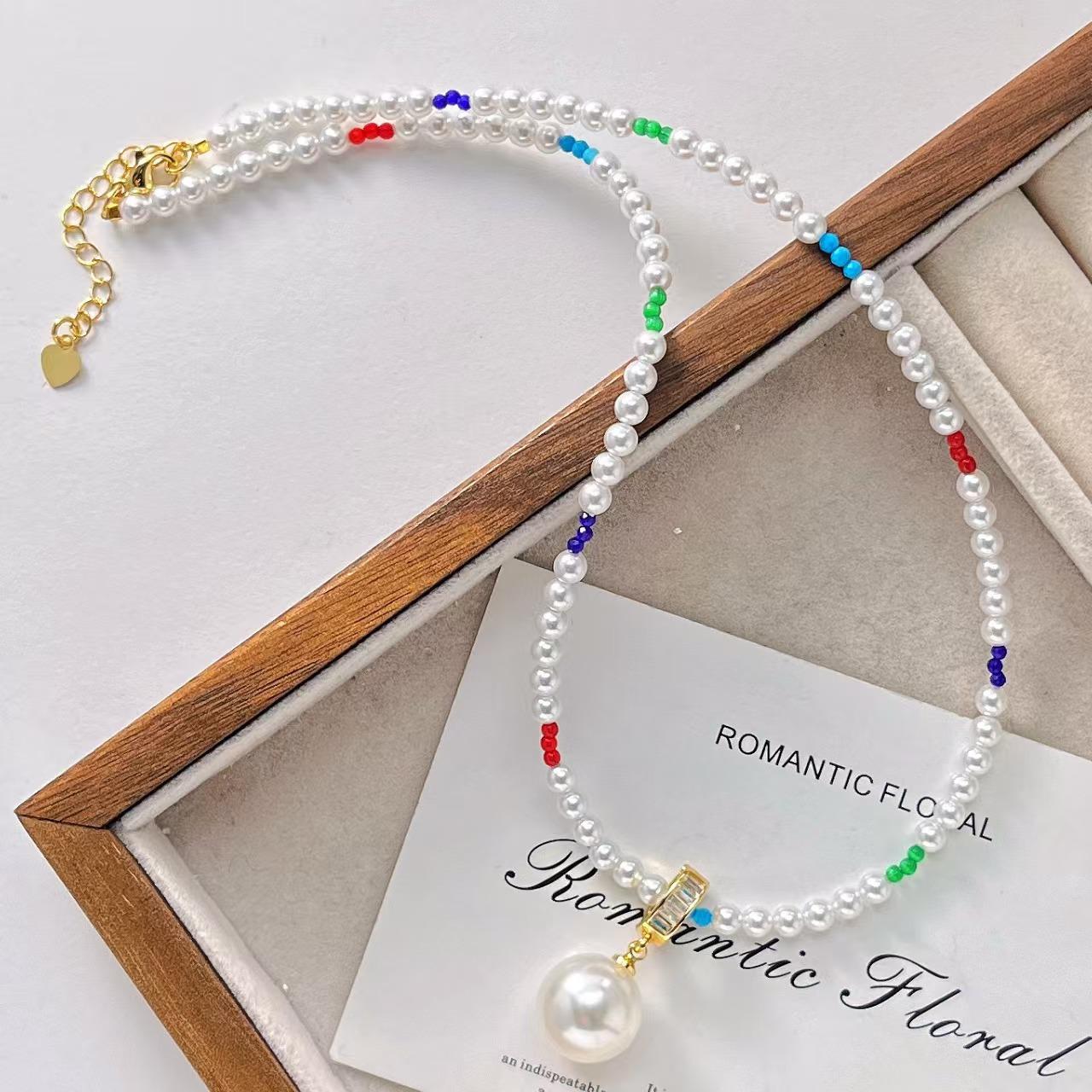 Vintage Design Sense Faux Crystal Pearl Clavicle Chain Necklace