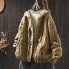 Women's Retro Winter Quilted Cotton Jacket with Hood, Vertical Stripes, Loose Fit, Petite Size, Warm & Thick Design