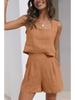European and American Women's 2-Piece Linen Casual Set: Sleeveless Top and Shorts.