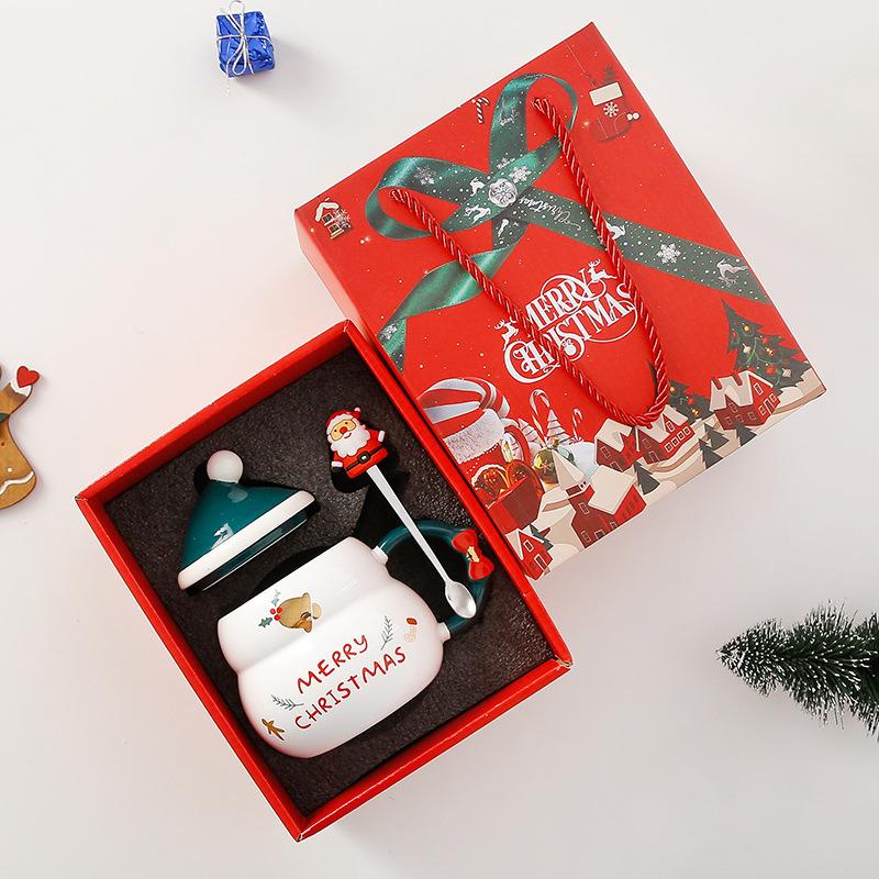 

Рождественская кружка с ложкой, подарочный набор, Санта-Клаус, узор в виде рождественской елки, керамическая кружка для кофе и молока, рождественская посуда, украшение для вечеринки Merry Christmas