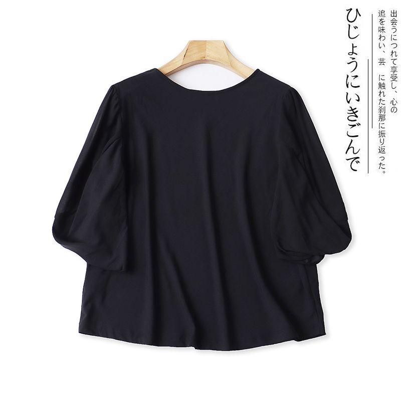 

1x/30 Заказов Экспортировано в Японию Летняя Новинка Внешняя Торговля Женская одежда Мода Свободный Простой и Универсальный Пуловер с Круглым Вырезом Однотонная Укороченная Футболка Black M