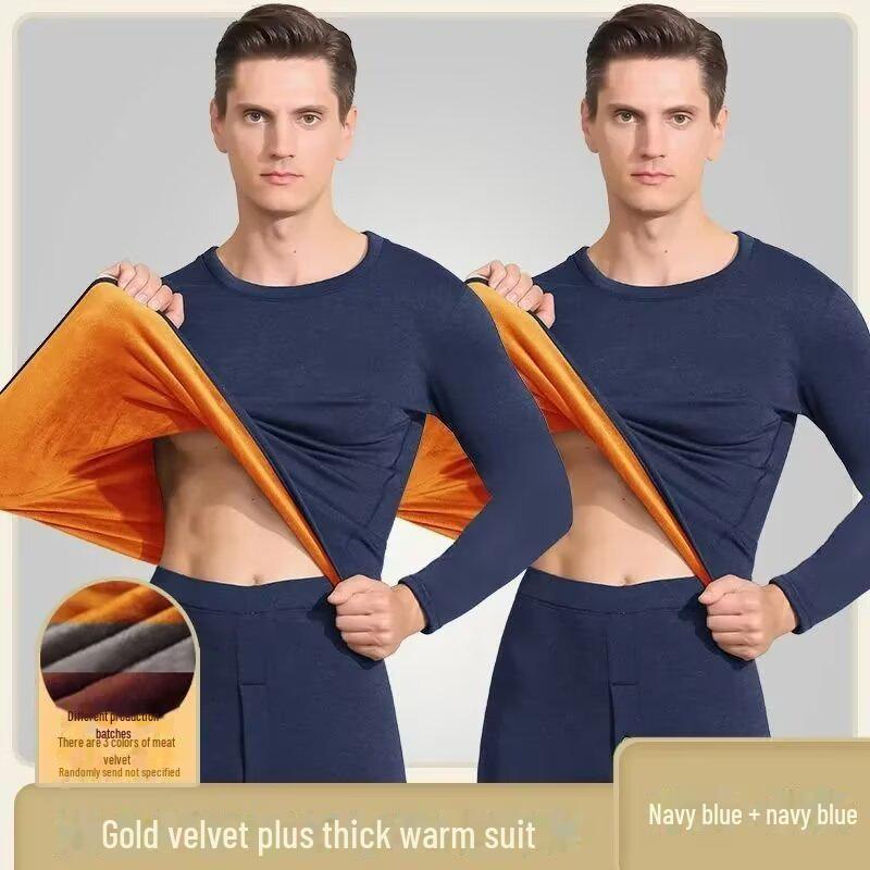 Men's and Women's Gold Velvet Thermal Underwear Set - Double-Layer, Thickened, Cold Protection for Couples