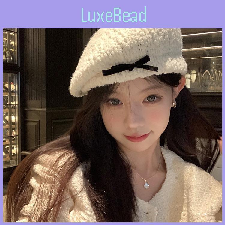 Beret White Feminine Hat With Cute Bowknot Design For Women Perfect For Autumn And Winter