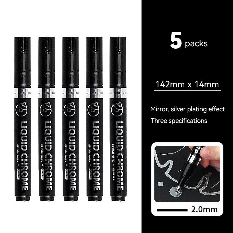 6/1pcs Chrome Pen Marker Reflective Mirror Electroplating Paint Repair Marker For Rock Ceramic Glass 0.8/1/2mm Nib Art Craftwork