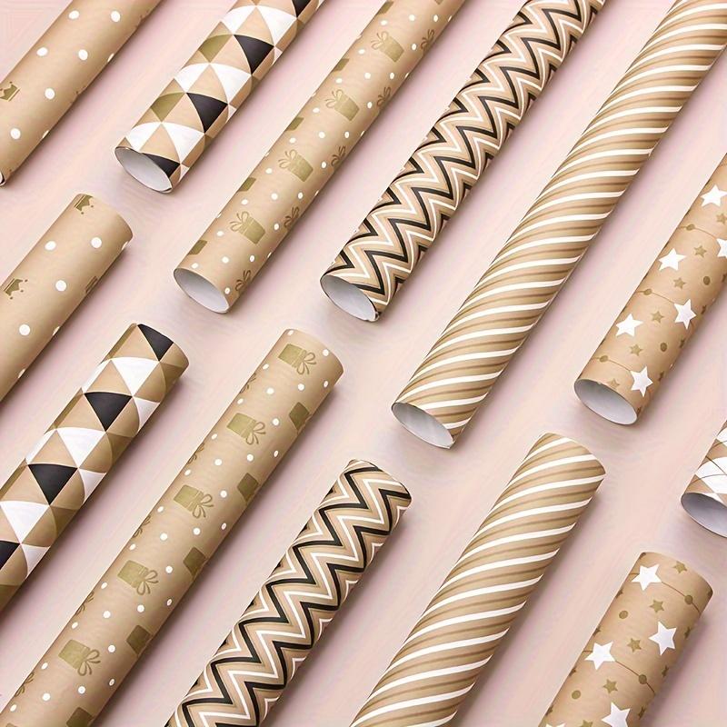 10Pcs Golden Gift Wrapping Paper Holiday Simple Light Luxury Plaid Stripes Diy Book Wrapping Paper Gift Paper