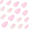 24Pcs Almond Press On Nail Flower Design French Fake Nail Acrylic False Nail,Artificial Nail Glues On Nail for Womens