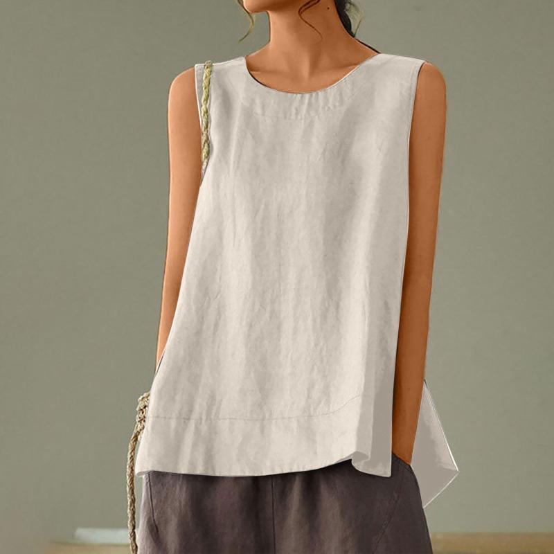 Großes lockeres lässiges Baumwoll-Leinen einfarbig ärmelloses Oberteil T-Camisole Übergröße Camisole weiblich dick mm
