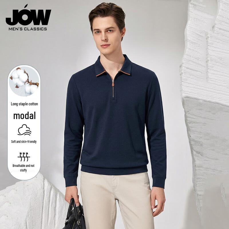 JOW Men's Cotton Modal Blend Zip Polo Long Sleeve T-Shirt