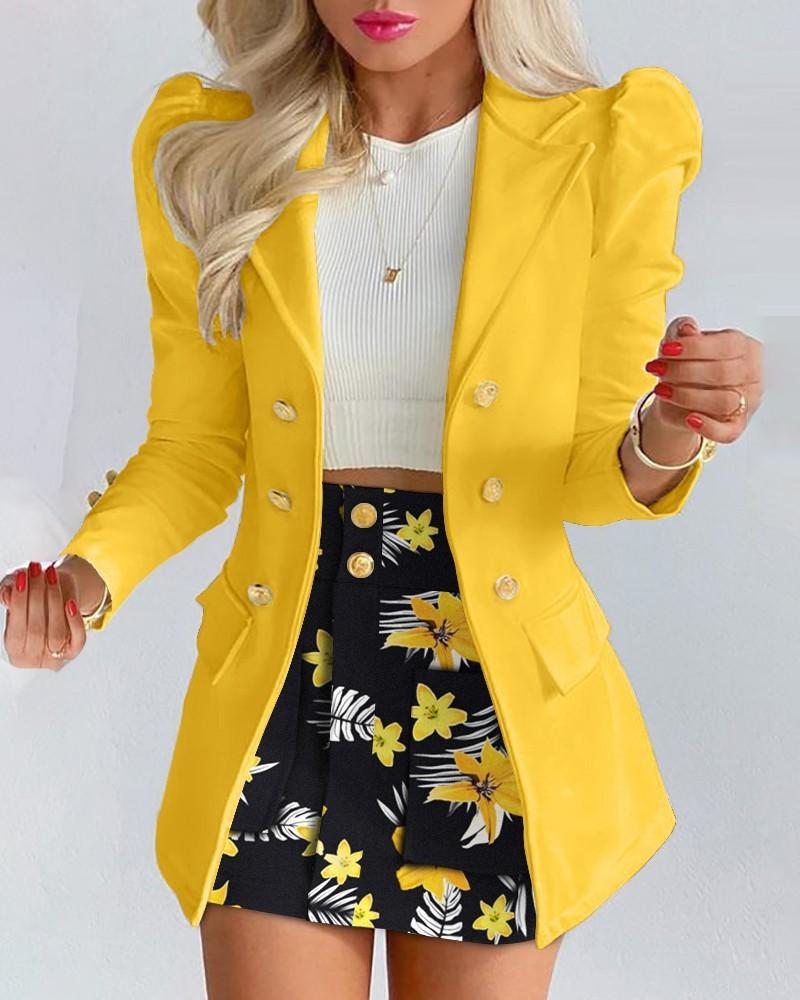 Casual Fashion Solid Color Women's Shirts Puff Sleeves Elegant Tops Shorts Casual Suit