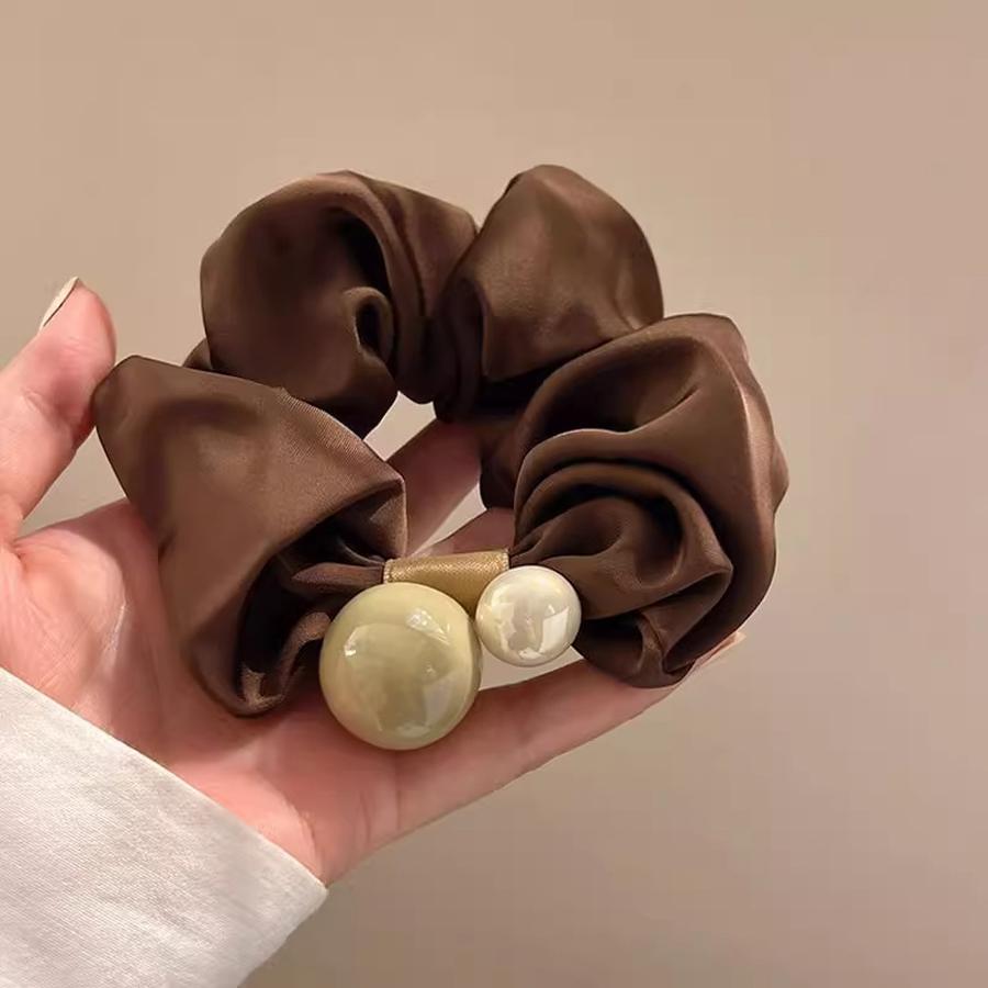 2 Pcs Minimalist Pearl Long Beaded Hair Ring Set with Rubber Band for Women, Elegant Hair Accessories with Leather Case, High-Quality Hair Ring