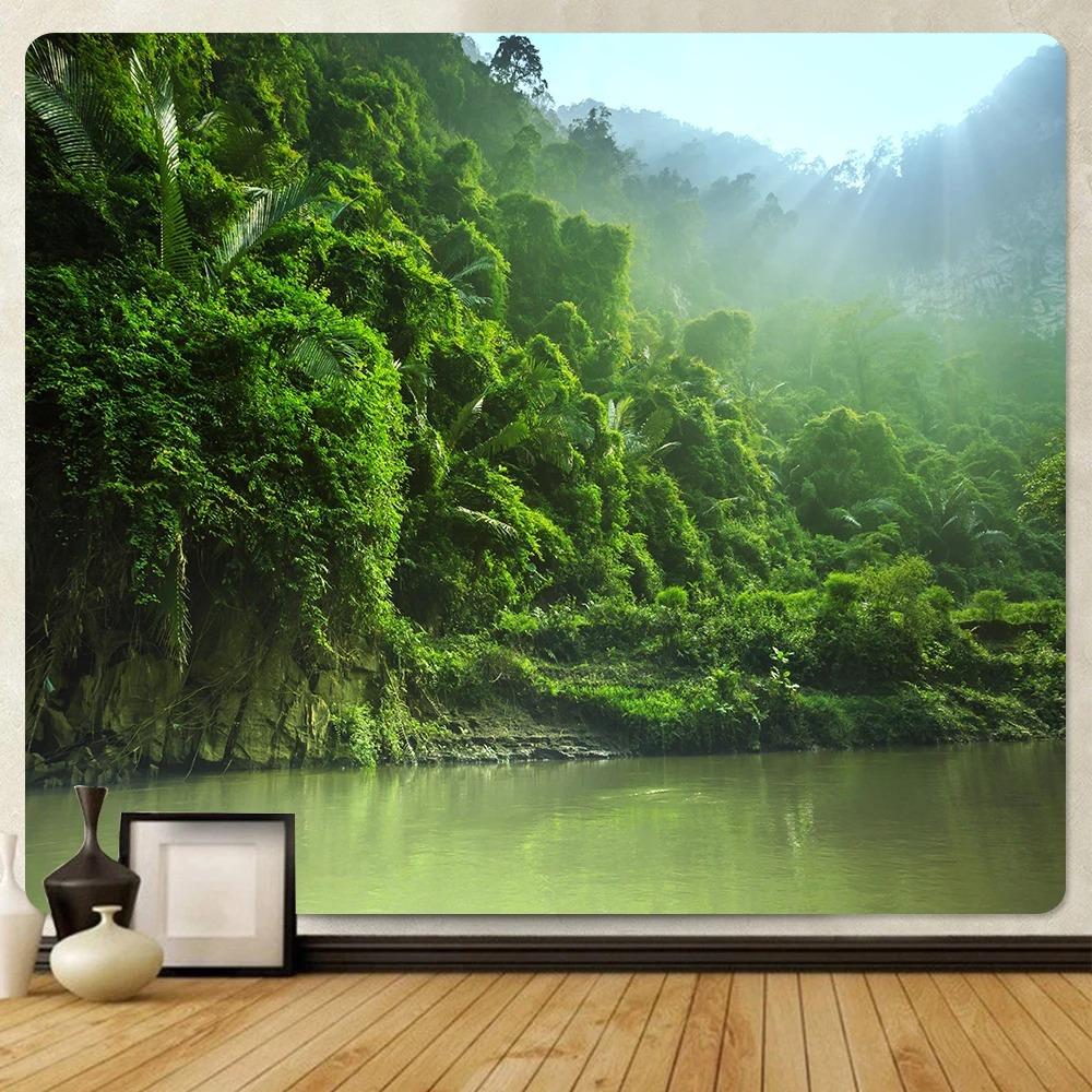 Tropical Rainforest Tapestry Wall Hanging Nature Green Leaf Bedroom Living Room Dorm Home Decor Polyester Fabric 100X70CM