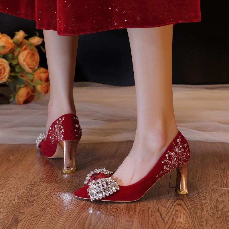 Fashion Beautiful High-heeled Wedding Shoes, Two Wear 2025 Spring and Autumn New Shoes