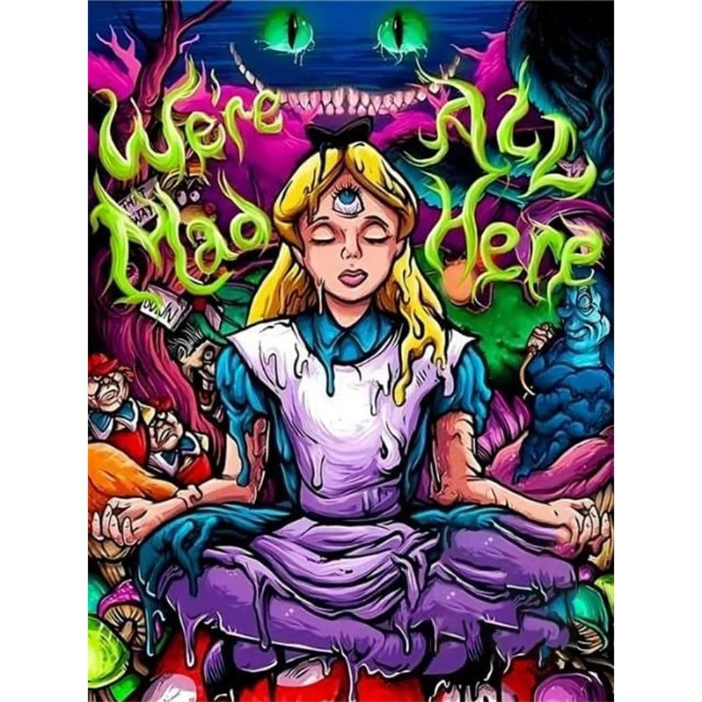 

Disney Diamond Painting: Alice in Wonderland Dark Fantasy Artwork Cute DIY Rhinestone Mosaic Cross Stitch Kit Embroidery Gift, Home Decor Round 20x30cm