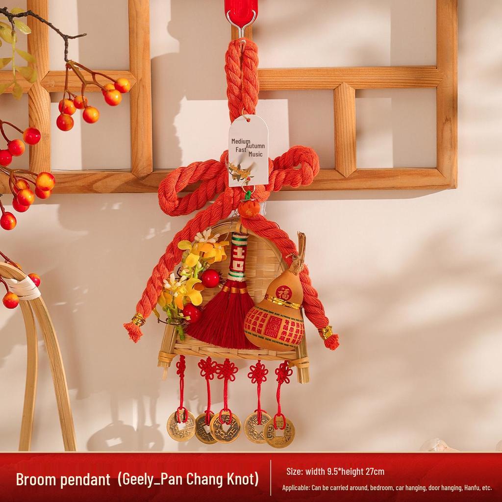 2025 Mid-Autumn Festival Broom Pendant with Wanzi Knot & Gourd Decor for Front Door