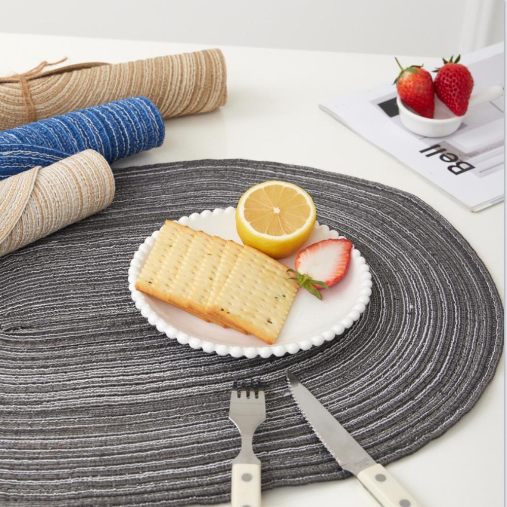 2pcs Washable Boho Oval Braided Placemat Hand-woven Heat Insulation Pad  Dining Table