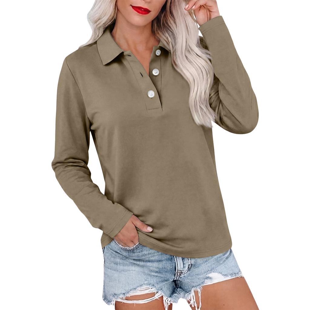 Women's Casual Long Sleeve Button Down Color Lapel Blouse
