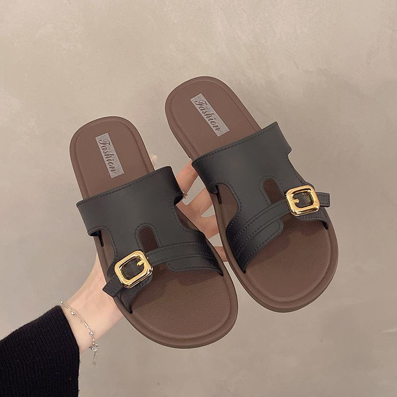 Flat bottom one word summer new retro versatile one pedal seaside slippers beach cool slippers