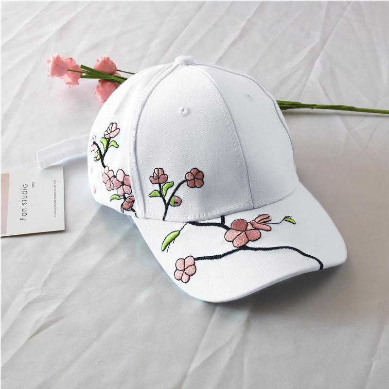 Women Flower Embroidery Baseball Caps Fashion Plum Spring Summer Outdoor Long Brim Sun Hats Cotton Adjustable Sports Female Cap