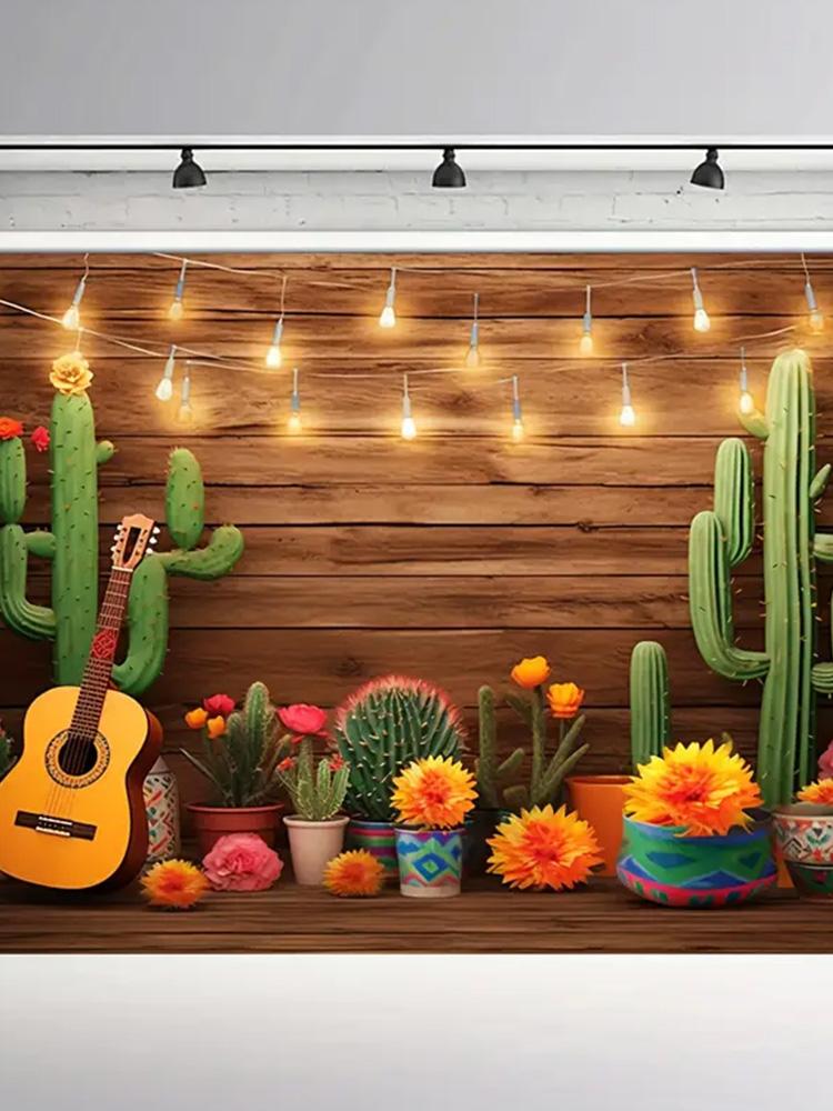 1pc Mexican Fiesta Theme Photography Backdrop Mexico Cactus Guitar Party Background Cinco de Mayo Colorful Flags Paper Flowers B