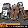 AABA1 Leather Metal Car Key Case Cover Shell Remote Holder Accessories For CRV CR-V Fit Civic Accord HR-V HRV City Odyssey XR-V