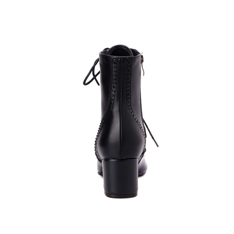 Cizme scurte de damă cu toc înalt Cizme scurte noi, cu toc gros, sculptate în stil britanic, mari, versatile, de culoare solidă