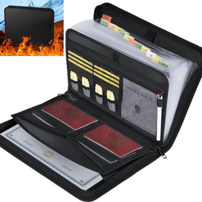 Fireproof Expanding File Folder Waterproof Document Bag with Labels  Letter