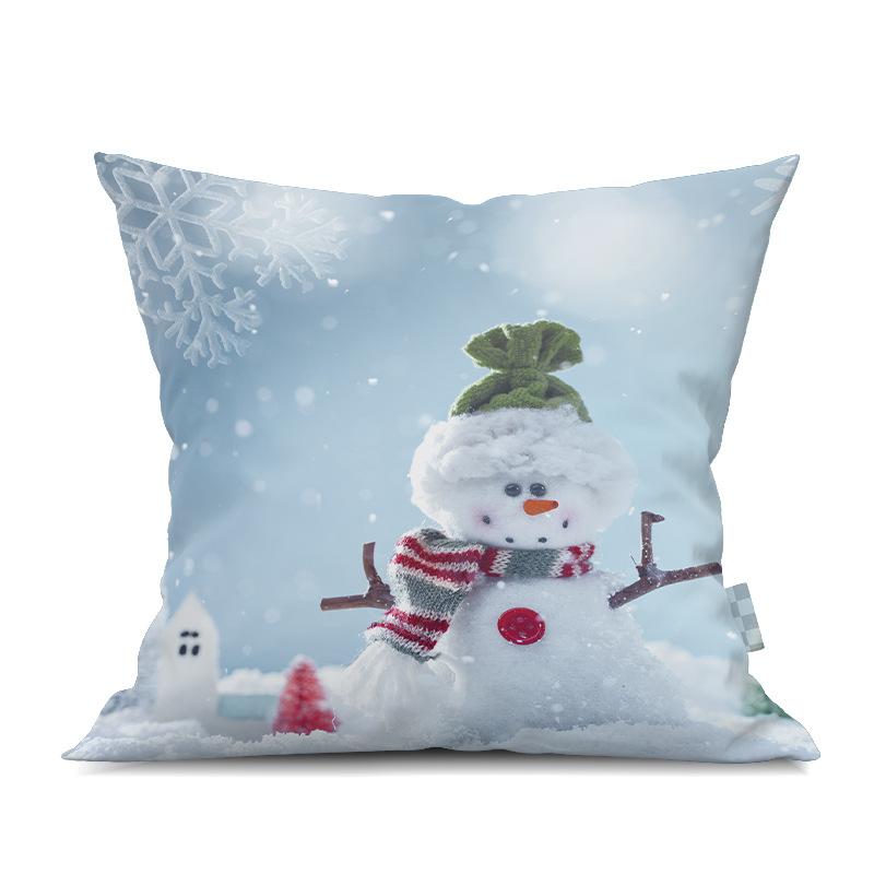 2022 New Christmas Snowman Peach Skin Pillow Case Cute Cartoon Waist Pad Back  Home Decoration