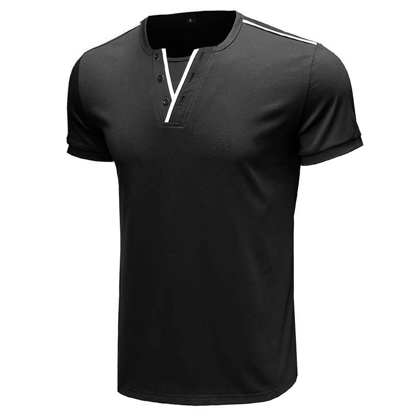 Mens Slim Fit V Neck Henley Short Sleeve Solid Casual T Shirt