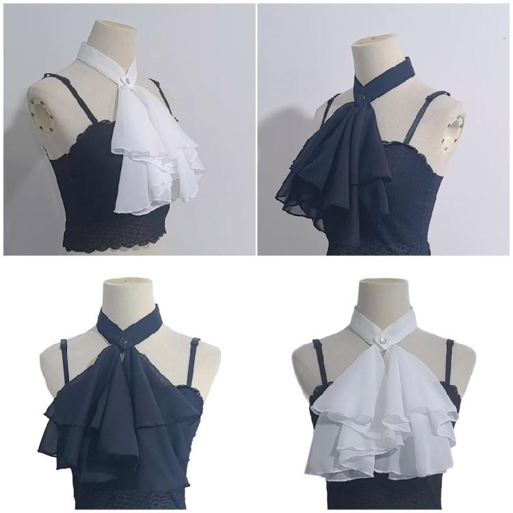Historical Reenactment Ruffled Jabot Necktie Chiffon Detachable Faux Collar Neckpiece For Renaissances Colonial Outfit