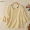 ZANZEA Women Casual V-Neck Flare 3/4 Sleeve Loose Blouse