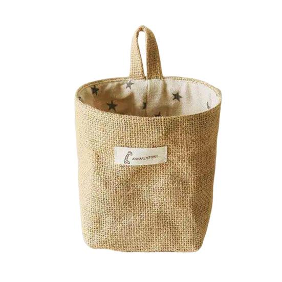 Cotton Linen Hanging Storage Bag Wall Mounted Storage Basket Small Folding Storage Bag with Handle for Keys Toys Cosmetics