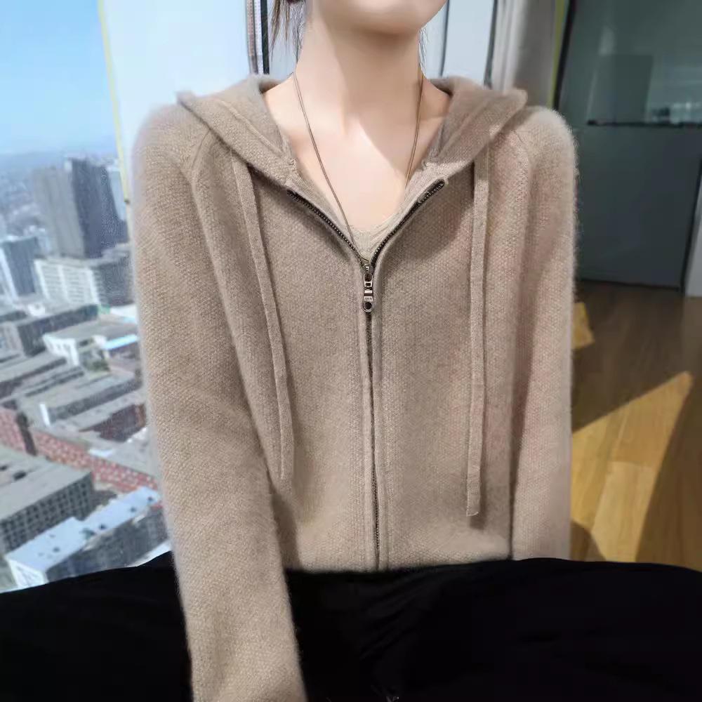2025 Women's Thick Wool Hooded Cardigan - Autumn/Winter Knit Sweater Coat, Loose & Cozy