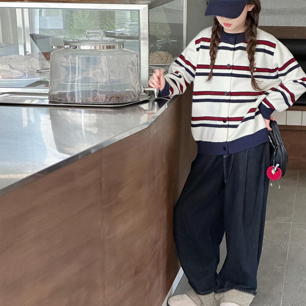 Mädchen 2025 Gestreifter Strick-Cardigan-Pullover - Frühlings- & Herbststil