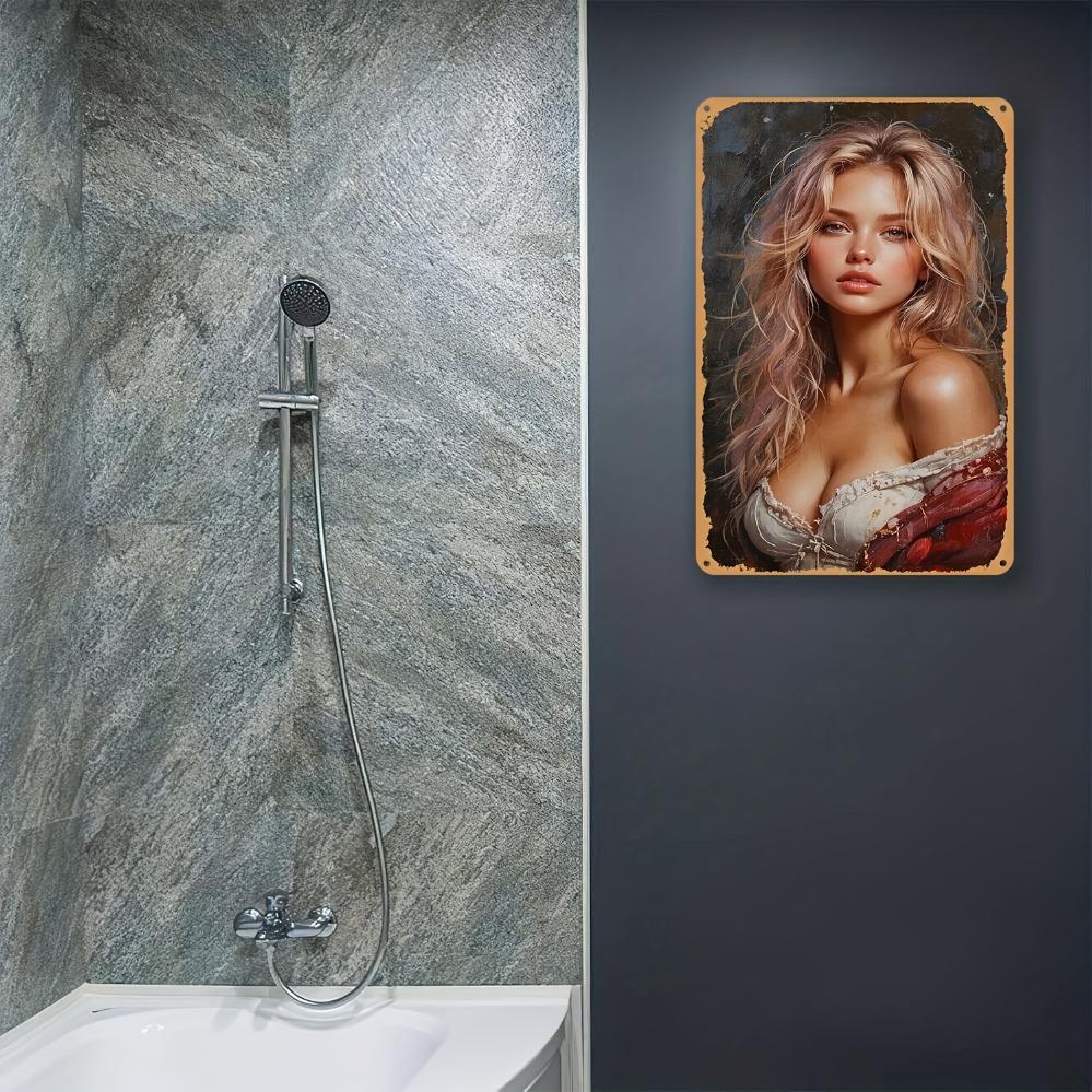 Vintage Aluminum Wall Art Decor - Waterproof Dustproof Red Dress Woman Flat 2D Design, Perfect Gift for Home Bar Cafe Christmas